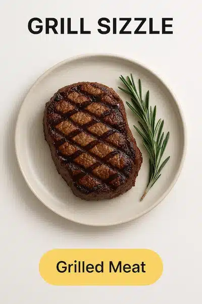 20250414_0014_Grilled Meat Delight_simple_compose_01jrrpvjcbe06attajhhpk0xyn Thick grilled steak with crosshatch grill marks and rosemary on a white plate – perfect grilled meat recipe