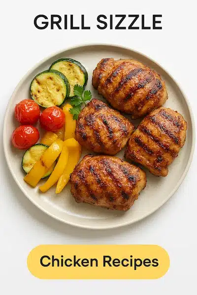20250414_0019_Grilled Chicken Delight_simple_compose_01jrrq3h40et6tb77x4n4a6yxd Grilled chicken thighs with roasted cherry tomatoes, zucchini, and bell peppers – colorful and healthy chicken recipe